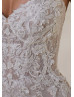 Beaded Lace Tulle Bohemian Wedding Dress With Detachable Sleeves Straps